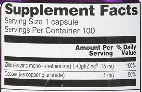 Vitacost Zinc and Copper 15 mg / 1 mg 100 Capsules