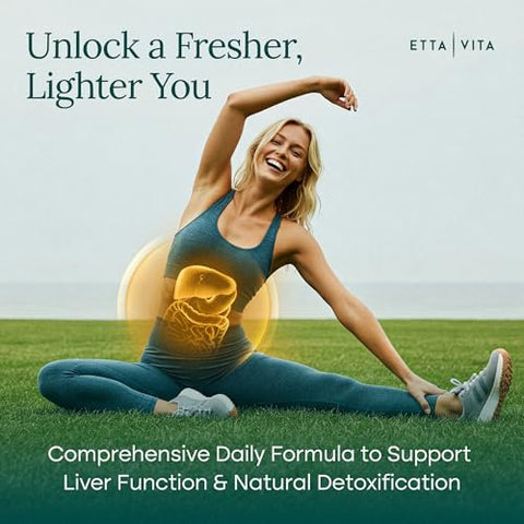 Etta Vita Liver Cleanse Detox & Repair - Microplastics Detox & Zeolite Supplement For Gut Health Cognition & Natural Energy - Glutathione Nac Chlorella Spirulina Ala Cilantro Milk Thistle Noni Shilajit