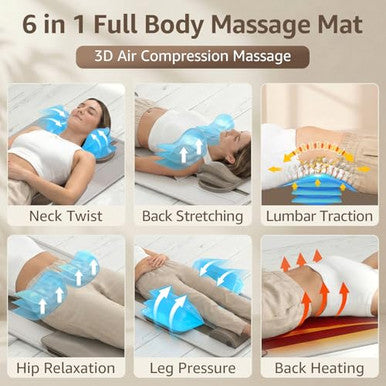 Yening Full Body Massage Mat With Airbags Air Compression Stretching Mat With Heat For Bed Floor Neck Lumbar Traction Pad For Pain Relief Foldable Massage Mattress Topper 5'1"-6'0"