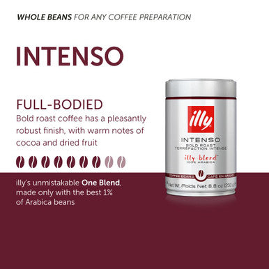 Illy Intenso Whole Bean Coffee Dark Roast Intense, Robust And Full Flavored With Notes Of Deep Cocoa, 100% Arabica Coffee,No Preservatives 8.8 Ounce Pack Of
