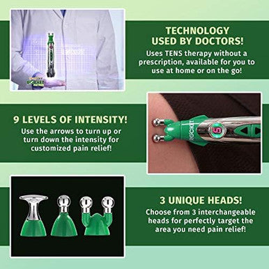 Hempvana Rocket Pain Relief Pen As Seen On Tv Wireless Tens Therapy Portable Muscle Stimulator - Same Technology Used By Doctors - Muscle Pain Relief -9 Adjustable Intensity Settings-3 Unique Heads