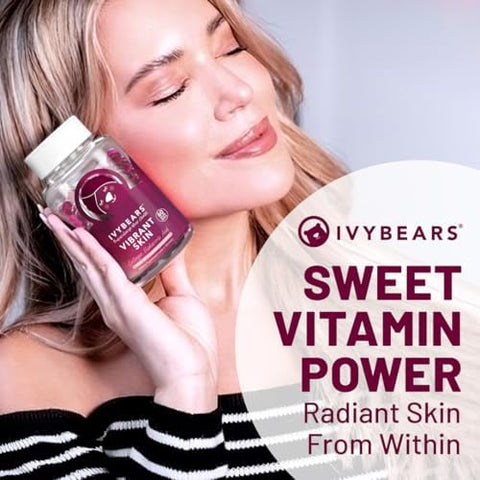 Ivybears Extra-Strength Hair + Skin Glow Gummies Bundle â€“ 10X Biotin + Collagen â€“ Stronger Hair Radiant Skin Youthful Glow â€“ 100% Natural Flavors - Vegan Beauty Formula â€“ Made In Germany â€“ 2X60 Count