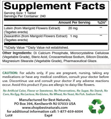 Best Naturals Lutein 20 mg with Zeaxanthin- 240 Tablets
