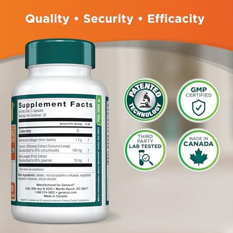 Genacol Turmeric Curcumin Ultra-Hydrolyzed Collagen Peptides Supplement With Black Pepper Extract (Bioperine) Soothe Your Joints Enhanced Absorption 90 Capsules (30-Day Supply)