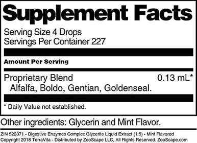 Terravita Digestive Enzymes Complex Glycerite Liquid Extract (1:5) - Mint Flavored (1 Oz, Zin: 522371)