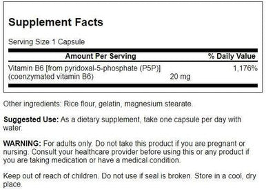 Swanson P-5-P (Pyridoxal-5-Phosphate) Coenzymated Vitaminb-6 20 Milligrams 60 Capsules (4 Pack)