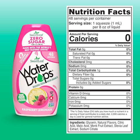 SweetLeaf Water Drops, Raspberry Lemonade ÃƒÂ¢Ã¢â€šÂ¬Ã¢â‚¬Å“ Sugar-Free Water Enhancer Drops, Stevia & Monk Fruit Sweetener Water Flavoring, 1.62 Fl Oz (Pack of 2)