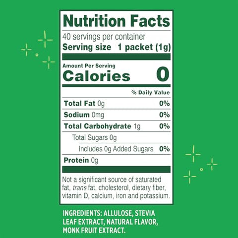 Whole Earth Stevia, Monk Fruit & Allulose 40ct Packets, Zero Calorie Sugar Substitute, Keto-Friendly, Non-GMO, No Erythritol, Erythritol-Free, 40 Count, 12-Pack