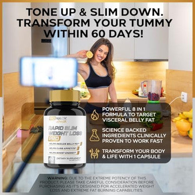 Biohack Health #1 Weight Loss Pills For Women & Men Appetite Suppressant, Belly Fat Burner Supplement, Metabolism Booster, Carb Blocker Diet Pills That Work Fast - 60 Servings