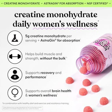 Lemme Creatine Monohydrate Gummies For Women And Men 5G Dose To Support Lean Muscle Strength Recovery Cognitive Health W/Ginseng For Absorption Sour Strawberry Nsf Certified 60 Gummies