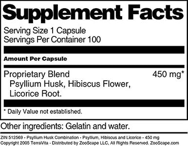 Terravita Psyllium Husk Combination - Psyllium, Hibiscus And Licorice - 450 Mg (100 Capsules, Zin: 512569)