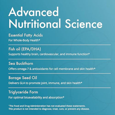 Natura Health Products Complete Omega Essentials Supplement - Balanced Blend Of Omega 3 6 7 & 9 Fatty Acids - Featuring Fish Oil Concentrate Borage Seed Oil Sea Buckthorn Berry ( ) 120 Softgels