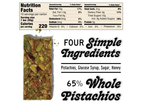 South 40 Snacks Pistachio and Cashew Bars, Extra Crunchy Nut Snack Bar, Simple Ingredients, Honey and Sugar, Unique Delicious Healthy Nut Clusters(40g Bar, Pack of 12)