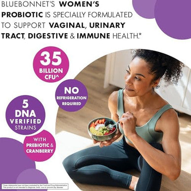 Bluebonnet Nutrition Women'S Probiotic 35 Billion Cfu Shelf Stable Urinary Tract Vaginal Ph Digestive Immune Prebiotic And Cranberry Nongmo Of Dairy Gluten & Soy 30 Servings