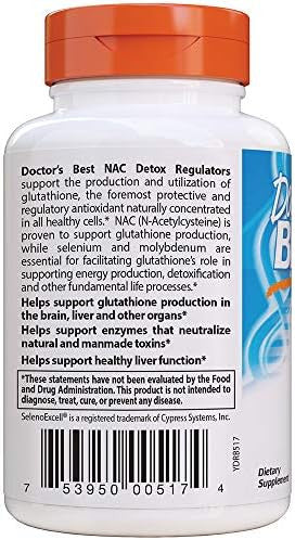 Doctor'S Best Nac Detox Regulators With Seleno Excell Nongmo Vegetarian Gluten&Soy 180 Veggie Caps 180Count