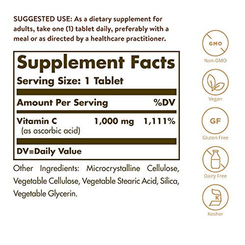 Solgar Vitamin C 1000 Mg 90 Tablets - Antioxidant & Immune Support Overall Health Healthy Skin & Joints - Bioflavonoids Supplement - Non-Gmo Vegan Gluten Free Kosher 90 Servings
