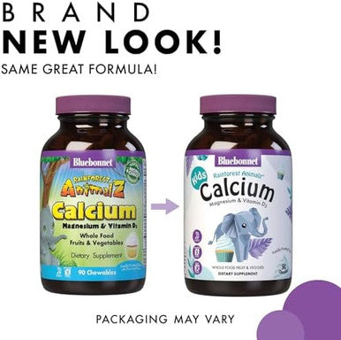 Bluebonnet Super Earth Rainforest Animalz Calcium Magnesium And Vitamin D3 Chews Natural Vanilla Frosting White 90 Count