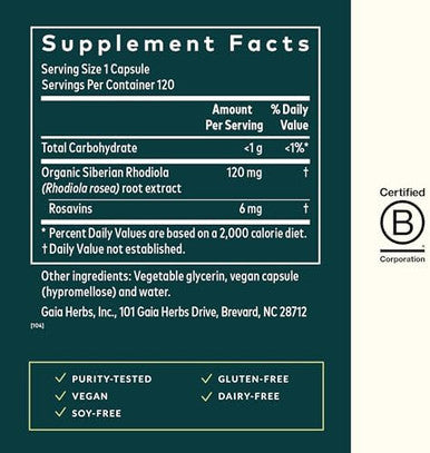 Gaia Herbs Rhodiola Rosea Stress Support Supplement Traditionally For Supporting Healthy Stamina And Endurance 120 Vegan Liquid Phytocapsules (60Day Supply)