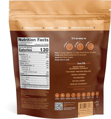 Perk Energy + Protein 20 Serving Chocolate Peanut Butter Flavored Drink Mix Powder 17 Grams Protein Per Serving