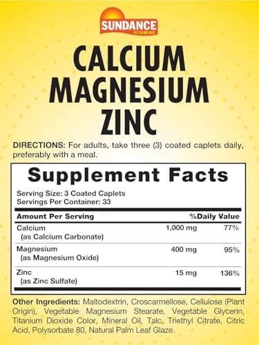 Sundance Calcium Magnesium Zinc 100 Caplets Essential Mineral Supplement Vegetarian Nongmo And Gluten Formula