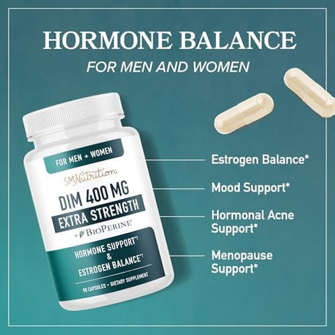 Calcium DGlucarate and 400mg DIM Supplement for Enhanced Estrogen Hormone Balance Vegan Gluten CDG Supplement (90 Servings) with Extra Strength DIM (90 Servings)