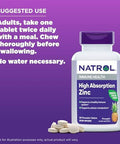 Natrol High Absorption Zinc 7.5 Mg Per Serving, Dietary Supplement For Immune Health, Chewable Tablets For Adults, 60 Zinc Tablets, 60 Day Supply