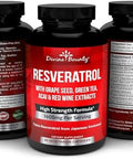 Divine Bounty Resveratrol Supplement - 1400Mg Extra Strength Formula With Grape Seed Extract, Green Tea Extract, Red Wine Extract - 60 Veggie Capsules