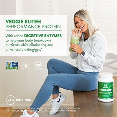 MRM Nutrition Veggie Elite Performance Protein | Vanilla Bean Flavored| Plant-Based Protein| Easy to Digest | with BCAAs| Vegan + Gluten- | Clinically Tested| Digestive enzymes | 30 Servings
