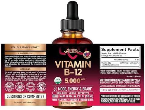 Nutraharmony Organic Vitamin B12 and Organic Vitamin D3 K2 Drops