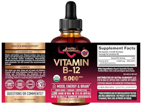 Nutraharmony Organic Vitamin B12 & Organic Vitamin D3 K2 Drops