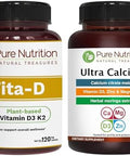 Pure Nutrition Vitamin D3 K2 + Ultra Calcium PlantBased D3 From Lichen 120 Tablets Each