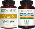 Pure Nutrition Vitamin D3 K2 + Ultra Calcium PlantBased D3 From Lichen 120 Tablets Each