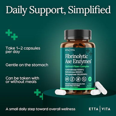 Etta Vita Potent Lumbrokinase Supplement (120 Servings) 40Mg/Serving (Max Activity - 800000 Units) - Lumbrokinase Enzymes Capsules For Energy Support Digestion Cognition & Gut Health - Similar To Nattokinase