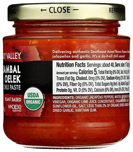 Sky Valley Sambal Oelek Chili Paste - Red Chili Paste, Made with Red Jalapenos & Garlic, Gluten Free, Vegan, Keto, USDA Organic, Non-GMO, Sambal Oelek Sauce, Chili Paste Asian - 7 Oz