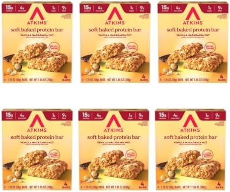 Atkins Soft Baked Protein Bars Blueberry 15G Protein 4G Net Carbs 2G Sugar Excellent Source Of Fiber Keto Protein Bars Low Sugar 6 Packs (4 Bars Each)