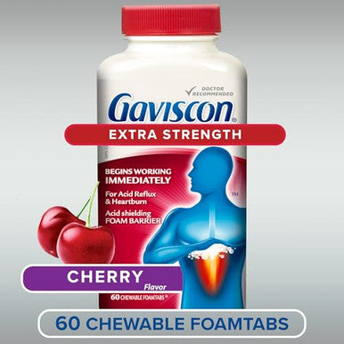 Gaviscon Extra Strength Cherry 60 Count Chewable Foamtabs