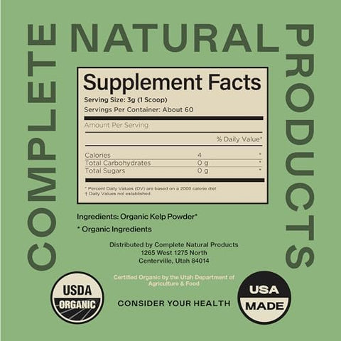 Complete Natural Products Organic Kelp Powder Supplement - Bulk Raw Dry Pure Sea Kelp Seaweed Powder 8Oz 75 Serving Thyroid Iodine & Digestion