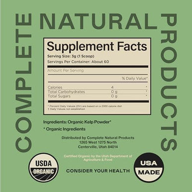 Complete Natural Products Organic Kelp Powder Supplement - Bulk Raw, Dry, Pure Sea Kelp Seaweed Powder 8Oz 75 Serving Thyroid, Iodine, & Digestion