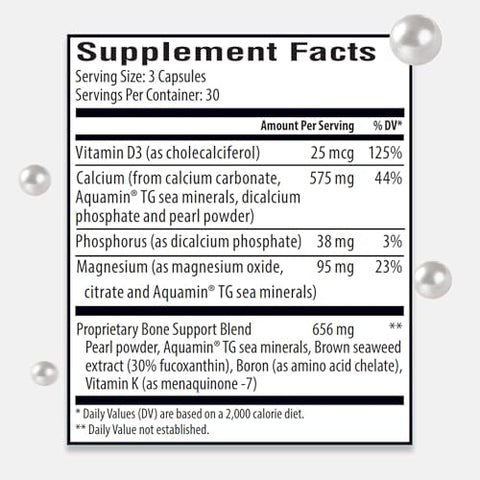 Marine Calcium Bone Density Supplement 3.5X Absorbable Pearl Calcium and Icelandic Marine Algae with Magnesium Vitamin D3 K2 and More Organic Holistic Alternative Astronaut Endorsed 30 Days Supply