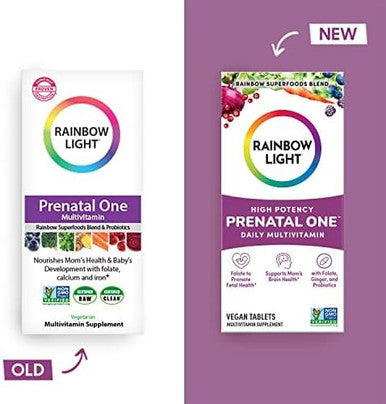 Rainbow Light Prenatal One High Potency Daily Multivitamin With Folate, Ginger And Probiotics Supports Mom And Baby From Conception To Nursing Vegan, 150 Tablets, Pack May Vary