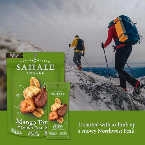 Sahale Snacks Mango Tango Almond Trail Mix, 1.5 oz Grab & Go Bags (18 Packs) - Dry-Roasted Deluxe Mixed Nuts with Dried Mango & Banana Chips - Non-GMO, Kosher Trail Mix & Certified Gluten-Free Snacks