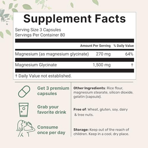Micro Ingredients Triple Strength Magnesium Glycinate 1500Mg Per Serving 240 Capsules 500Mg Per Capsule Easily Absorbed Chelated Magnesium Elemental Form Healthy Muscle Bones & Mood Support Non-Gmo