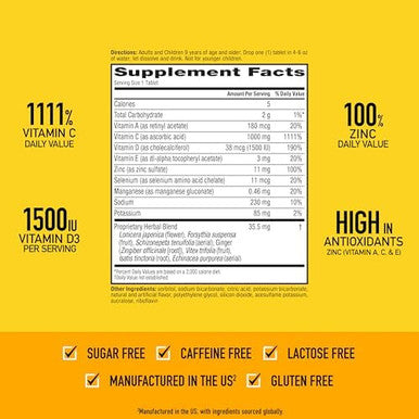 Airborne 1000Mg Vitamin C With Zinc, Sugar Effervescent Tablets, Immune Support Supplement With Powerful Antioxidants Vitamins A C & E - 30 Fizzy Drink Tablets, Zesty Orange Flavor