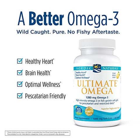 Nordic Naturals Ultimate Omega In Fish Gelatin Lemon Flavor - 60 Soft Gels - 1280 Mg Omega-3 - High-Potency Fish Oil Supplement - Epa & Dha - Promotes Brain & Heart Health - Non-Gmo 30 Servings
