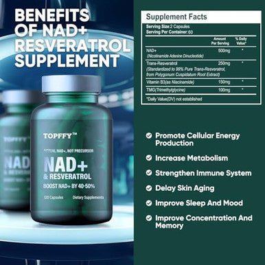 Nad+ & Resveratrol Supplement, 120 Capsules Nad+ Boosting Supplement For Max Absorption For Support Cellular Energy Aging Defense