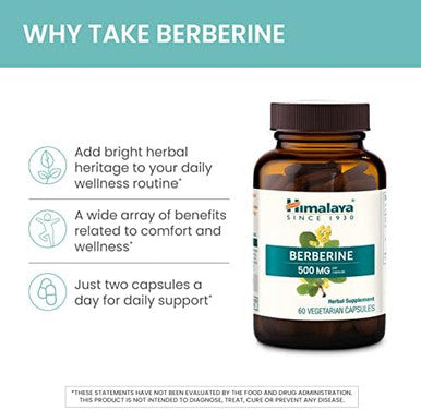 Himalaya Berberine For Balanced Support Digestion & Immune System Support 500 Mg 60 Vegetarian Capsules 1 Month Supply