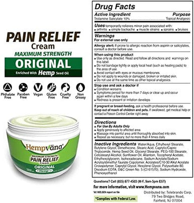 Hempvana Relief Cream 2 Pack with Seed Extract Relieves Inflammation Muscle Joint Back Knee Nerves and Arthritis Made in USA 3oz Paraben Free Vegan Cruelty Free As Seen On TV