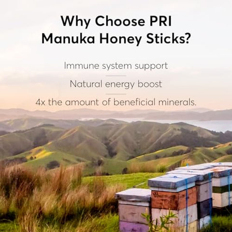 P.R.I Manuka Honey Sticks, MGO 300+, Raw New Zealand Manuka Honey, Premium SingleÃ¢â‚¬â€˜Serve OnÃ¢â‚¬â€˜theÃ¢â‚¬â€˜Go Pack, 20 Count