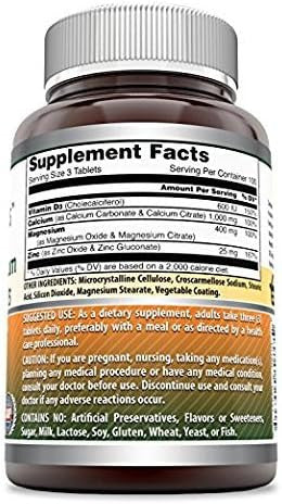 Amazing Formulas Calcium Magnesium Zinc + Vitamin D3 Supplement 500 Tablets Non-Gmo Gluten- Made In Usa