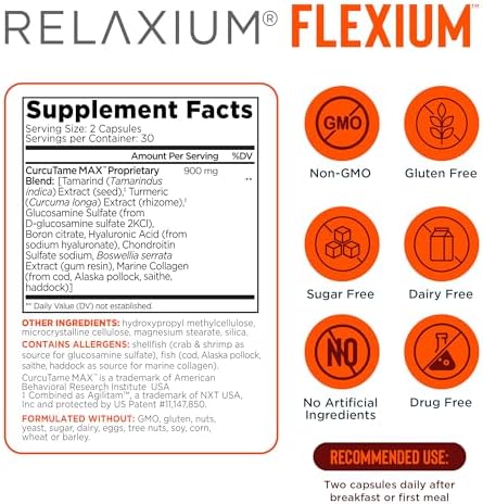 Relaxium Flexium Joint Support Supplement Drug With Curcutame Blend Turmeric Supplement Formulated To Support Comfort And Mobility 60 Capsules